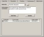 Performance comments are set up for employee management.  The program will keep track of counseling sessions related to specific events.  